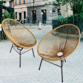 Outdoor Acapulco Chair Set of 2 All-Weather Patio Conversation Bistro Set with Flexible Rope and Heavy Duty Frame for Balcony, Porch, Garden, Beige