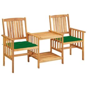 Patio Chairs with Tea Table and Cushions Solid Acacia Wood