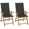 Patio Reclining Chairs 2 pcs with Cushions Solid Acacia Wood