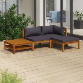 4 Piece Patio Lounge Set with Cushion Solid Acacia Wood