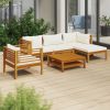 6 Piece Patio Lounge Set with Cream Cushion Solid Acacia Wood