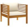 6 Piece Patio Lounge Set with Cream Cushion Solid Acacia Wood