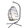 Outdoor Patio Wicker Folding Hanging Chair; Rattan Swing Hammock Egg Chair With Cushion And Pillow