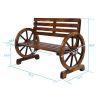 Rustic 2-Person Wooden Wagon Wheel Bench with Slatted Seat and Backrest, Brown