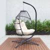 Outdoor Patio Wicker Folding Hanging Chair; Rattan Swing Hammock Egg Chair With Cushion And Pillow