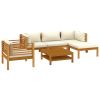 6 Piece Patio Lounge Set with Cream Cushion Solid Acacia Wood