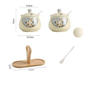 Household High Temperature Resistant Ceramic Meat And Oil Tank Seasoning Jar With Lid Spoon (Option: 8 Style)