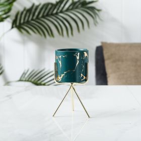 Marble Gold Pattern Succulent Iron Art Ceramic Pot Pen Holder Hydroponic Container (Option: Dark green medium-Gold shelf)