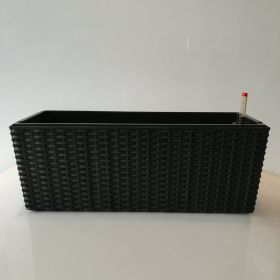 Balcony Rattan Long Flower Pot Automatic Water Feeding Lazy Flower Pot Large Planting Basin (Option: Rattan Black)