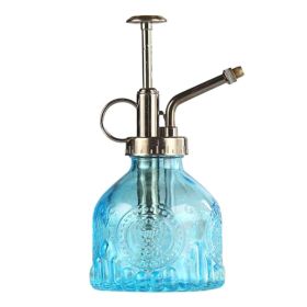 Embossed Glass Bottle Watering Flower Watering Can Shower Gardening Glass Small Spray (Color: Blue)