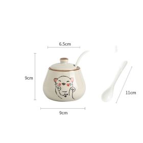 Household High Temperature Resistant Ceramic Meat And Oil Tank Seasoning Jar With Lid Spoon (Option: 14 Style)