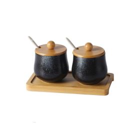 Japanese Style Ceramic Chili Oil Condiment Bottle And Jar Combination Set (Option: Bright black-2PCS)