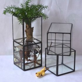 Vintage Glass Succulent Flower Pot Furnishings (Option: Mesh Tin Black-8x8x16cm)