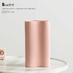 Ceramic Vertical Striped Vase With Flower Arrangement Decoration (Option: Qu Qu pink high)