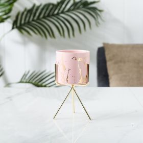 Marble Gold Pattern Succulent Iron Art Ceramic Pot Pen Holder Hydroponic Container (Option: Pink medium size-Gold shelf)