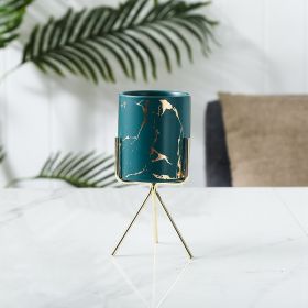 Marble Gold Pattern Succulent Iron Art Ceramic Pot Pen Holder Hydroponic Container (Option: Dark green large-Gold shelf)