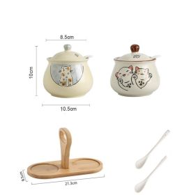 Household High Temperature Resistant Ceramic Meat And Oil Tank Seasoning Jar With Lid Spoon (Option: 4 Style)