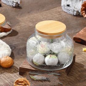 Glass Storage Jar Snack Tea Household Sealed Bottles (Option: Carved bamboo cover)