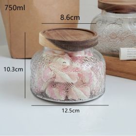 Glass Storage Jar Snack Tea Household Sealed Bottles (Option: Carved wooden cover)