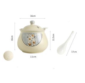 Household High Temperature Resistant Ceramic Meat And Oil Tank Seasoning Jar With Lid Spoon (Option: 1 Style)