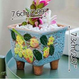 Square Creative Cute Cartoon Ceramic Succulent Pot (Option: Blue-C)