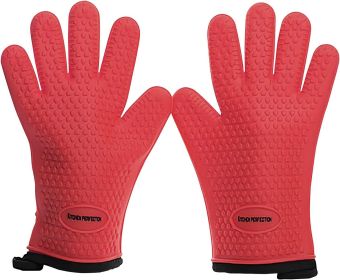 KITCHEN PERFECTION Silicone Smoker Oven Gloves -Extreme Heat Resistant BBQ Gloves-Handle Hot Food Right on Your Grill Fryer & Pit |Waterproof Grilling (Color: Red)