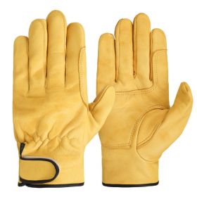 Work gloves sheepskin leather workers work welding safety protection garden sports motorcycle driver wear-resistant gloves (Color: Palm protection YE, size: L)