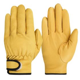 Work gloves sheepskin leather workers work welding safety protection garden sports motorcycle driver wear-resistant gloves (Color: Yellow, size: XL)