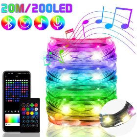 2023 Bluetooth RGB IC Christmas Fairy Light APP Control LED String Light Smart Music Rhythm Waterproof Xmas Light New Year Party (Ships From: CN, Emitting Color: 20M 200LED Black)