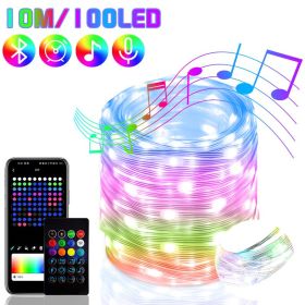 2023 Bluetooth RGB IC Christmas Fairy Light APP Control LED String Light Smart Music Rhythm Waterproof Xmas Light New Year Party (Ships From: CN, Emitting Color: 10M 100LED White)