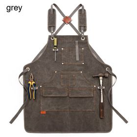 Durable Work Apron with Tool Pockets Heavy Duty Unisex Canvas Adjustable Cross-Back Straps Apron For Carpenter Painting Home BBQ (Color: Upgrade Grey, Ships From: China)