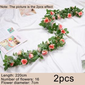 2pcs Fake Rose Vine Flowers Garland Plant Artificial Flower Wall Hanging Flower Rattan Fake Plant Leaf Wedding Home Garden Decor (Color: champagne pink, Ships From: CN)