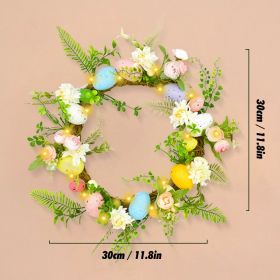 Glowing Easter Wreath Decor DIY Rattan Wreath Colorful Rabbit Bunny Eggs Happy Easter Party Decoration For Home Party Supplies (Color: Light-eggs-B, Ships From: CN)