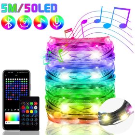 2023 Bluetooth RGB IC Christmas Fairy Light APP Control LED String Light Smart Music Rhythm Waterproof Xmas Light New Year Party (Ships From: CN, Emitting Color: 5M 50LED Black)