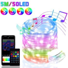 2023 Bluetooth RGB IC Christmas Fairy Light APP Control LED String Light Smart Music Rhythm Waterproof Xmas Light New Year Party (Ships From: CN, Emitting Color: 5M 50LED White)