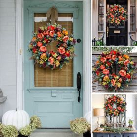 Fall Peony and Pumpkin Wreath;  Autumn Year Round Wreaths for Front Door;  Artificial Fall Wreath;  Halloween Wreath;  Thanksgiving Wreath;   Home Far (size: 45cm)