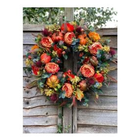 Fall Peony and Pumpkin Wreath;  Autumn Year Round Wreaths for Front Door;  Artificial Fall Wreath;  Halloween Wreath;  Thanksgiving Wreath;   Home Far (size: 55cm)