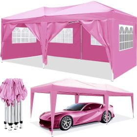 10'x20' EZ Pop Up Canopy Outdoor Portable Party Folding Tent with 6 Removable Sidewalls + Carry Bag + 4pcs Weight Bag (Color: as pic)