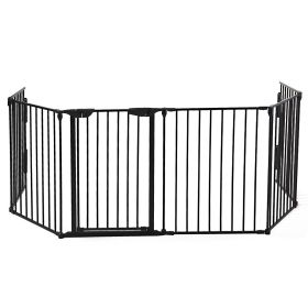 Metal Baby Playpen Fireplace Safety Fence;  Extra Wide Barrier Gate for Indoor Baby/Pet /Christmas Tree XH (Color: black-6 pieces)