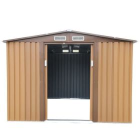 8' x 8'ft Outdoor Storage Shed Kit-Perfect to Store Patio Furniture, Garden Tools Bike Accessories, Beach Chairs and Lawn Mower XH (Color: Brown)