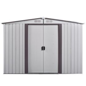 8' x 8'ft Outdoor Storage Shed Kit-Perfect to Store Patio Furniture, Garden Tools Bike Accessories, Beach Chairs and Lawn Mower XH (Color: White + Gray)