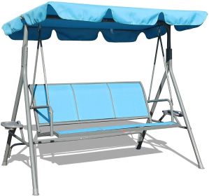 3 Person Patio Swing Seat with Adjustable Canopy for Patio, Garden, Poolside, Balcony (Color: bule)