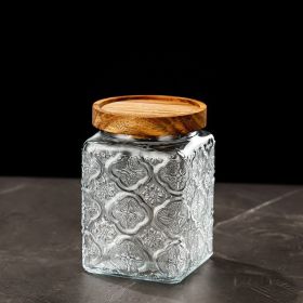 Vintage Crabapple Flower Glass Sealed Jar Candy Snack Storage Jar (Option: Fang Haitang-Concave cover)