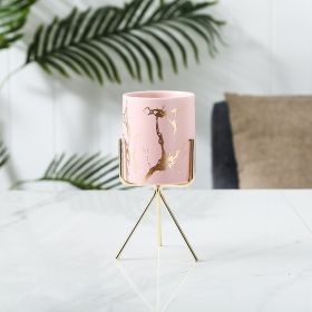 Marble Gold Pattern Succulent Iron Art Ceramic Pot Pen Holder Hydroponic Container (Option: Pink large-Gold shelf)