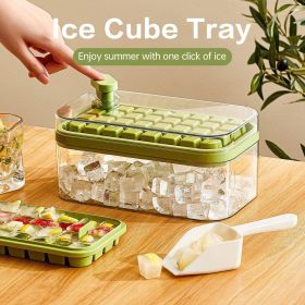 Ice Cube Tray With Lid And Bin, 64 Pcs Ice Cubes Molds, Ice Trays For Freezer, Ice Cube Tray Mold, With 2 Trays, Ice Freezer Container, Spill-Resistan (Color: Green)