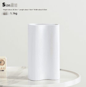 Ceramic Vertical Striped Vase With Flower Arrangement Decoration (Option: Ququ White high)