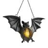 Halloween Bat LED Lantern Halloween Simulation Bat Outdoor Lights - Lighted Resin Bat Pendant Vintage Style Flameless Bat Lamp for Indoor and Outdoor