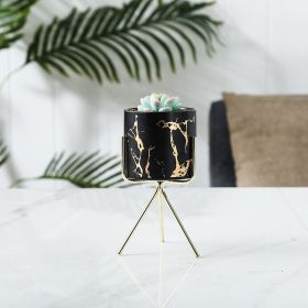 Marble Gold Pattern Succulent Iron Art Ceramic Pot Pen Holder Hydroponic Container (Option: Black medium-Gold shelf)