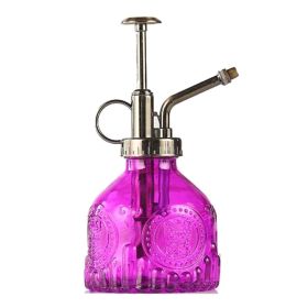 Embossed Glass Bottle Watering Flower Watering Can Shower Gardening Glass Small Spray (Color: Purple)