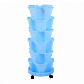 Balcony 6-layer Three-dimensional Basin Combination Plastic Flowerpot (Option: Blue-large)